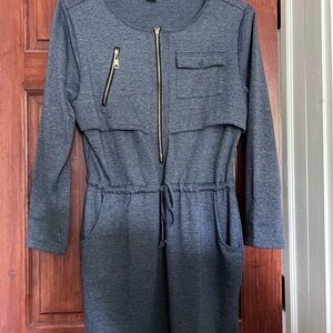 Blue Long Sleeve Sweatshirt Dress with Zipper Detail